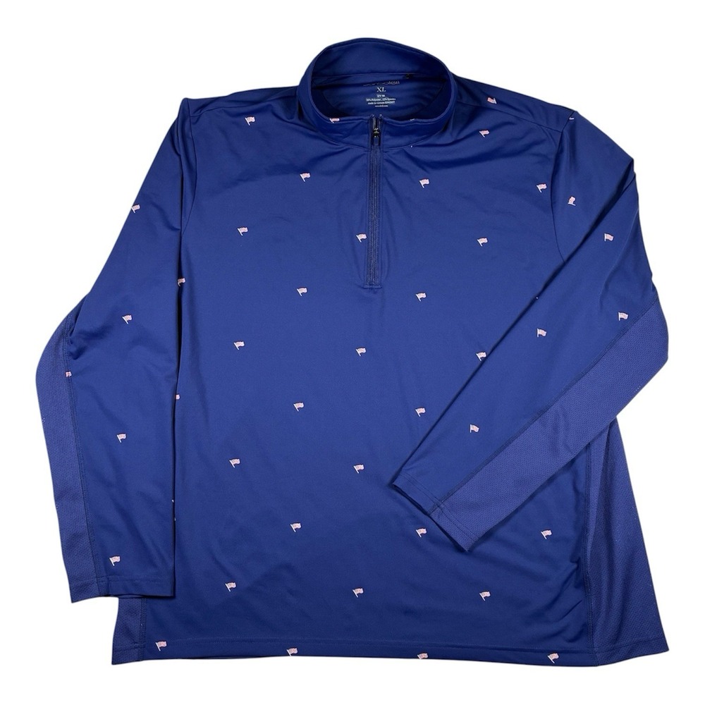 SanSoleil Men's  XL Navy Blue Flag AOP Golf Pullover 1/4 zip UPF 50+ Mock Neck